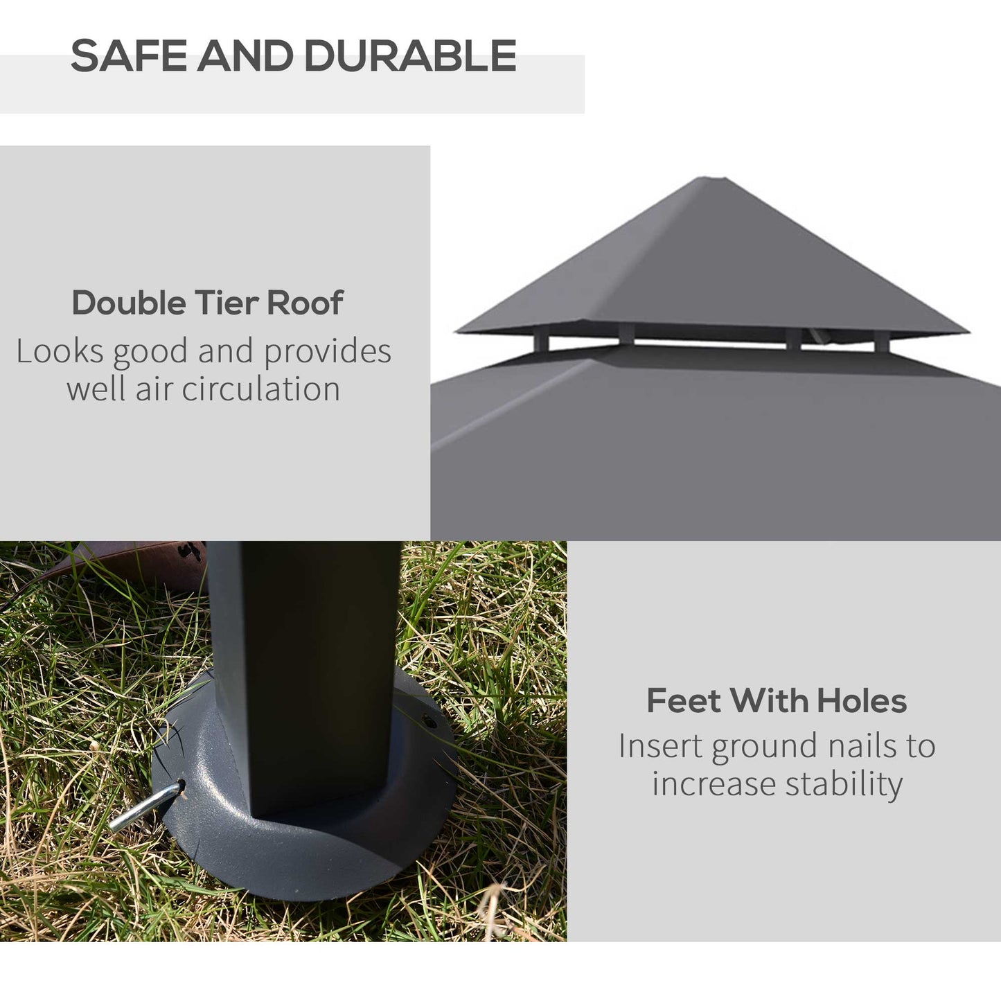 Outsunny 2.5M (8ft) Double-Tier BBQ Gazebo Grill Canopy Barbecue Tent Shelter Patio Deck Cover - Grey
