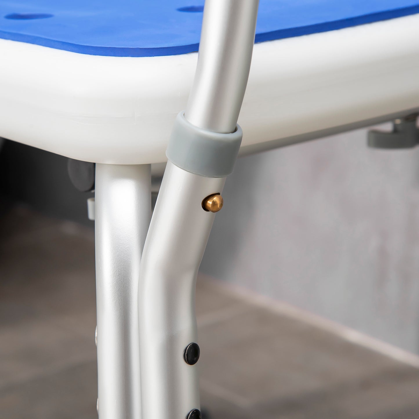 Bathroom Shower Stool Seat EVA Padded, Height Adjustable With Back and Arms, 4 Suction Foot Pads, Blue