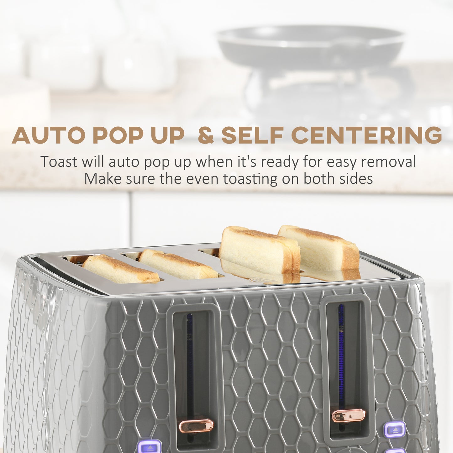 3000W 1.7L Fast Boil Kettle & 4 Slice Toaster Set, Kettle and Toaster Set with 7 Browning Controls, Crumb Tray, Grey