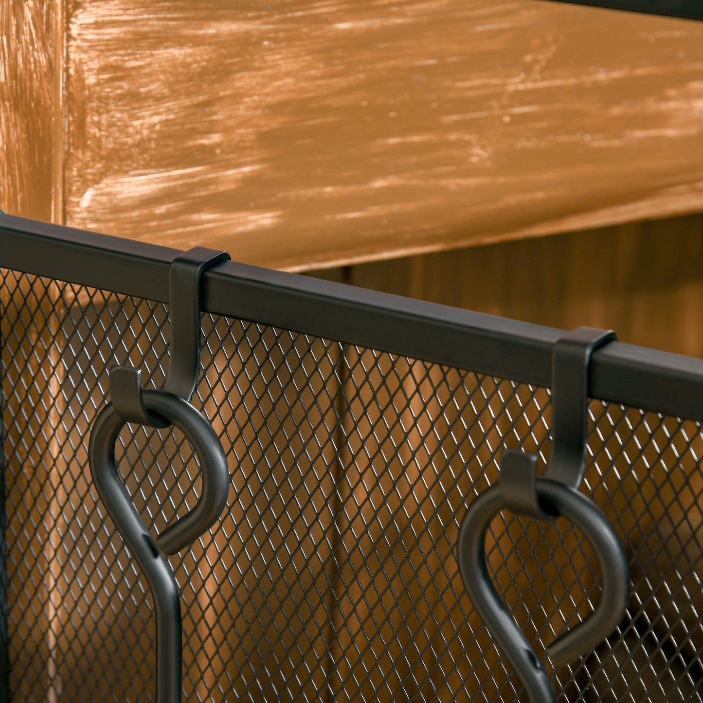 3 Panel Folding Fire Guard, Steel Fireplace Screen with Double Door and Mesh Design for Open Fire, 122W x 80H cm, Black
