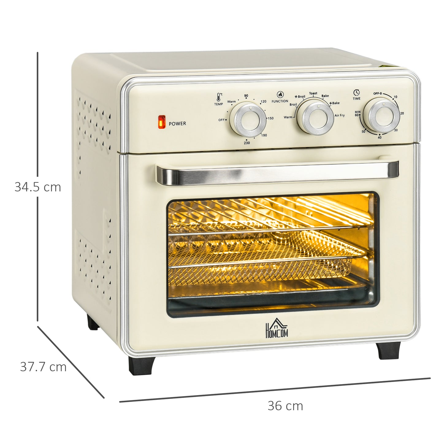 Retro Style 7-in-1 Toaster Oven, 20L 4-Slice Convection Oven with Warm, Broil, Toast, Bake, Air Fryer, 60min Timer and Adjustable Thermostat