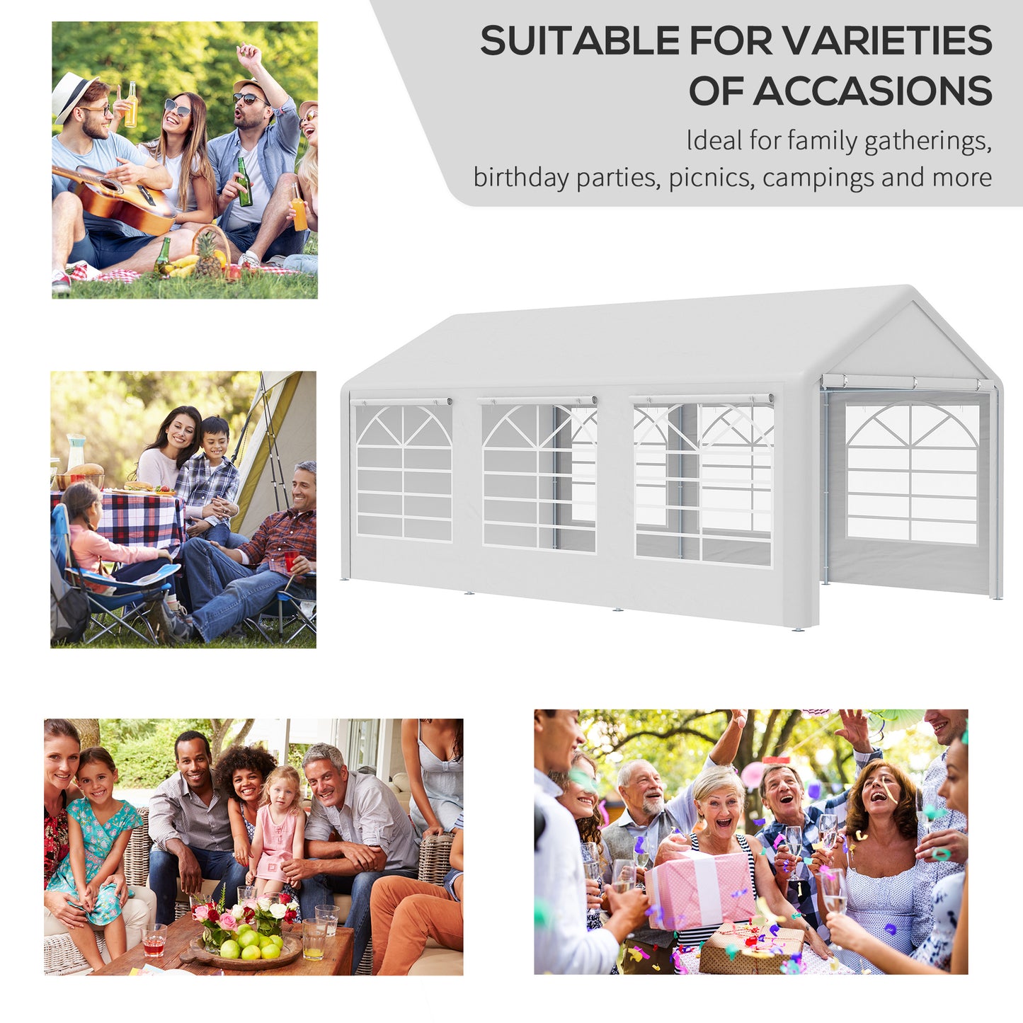 Outsunny Garden Gazebo Marquee Party Tent Wedding Portable Garage Carport shelter Car Canopy Outdoor Heavy Duty Steel Frame Waterproof (6m x 3m)