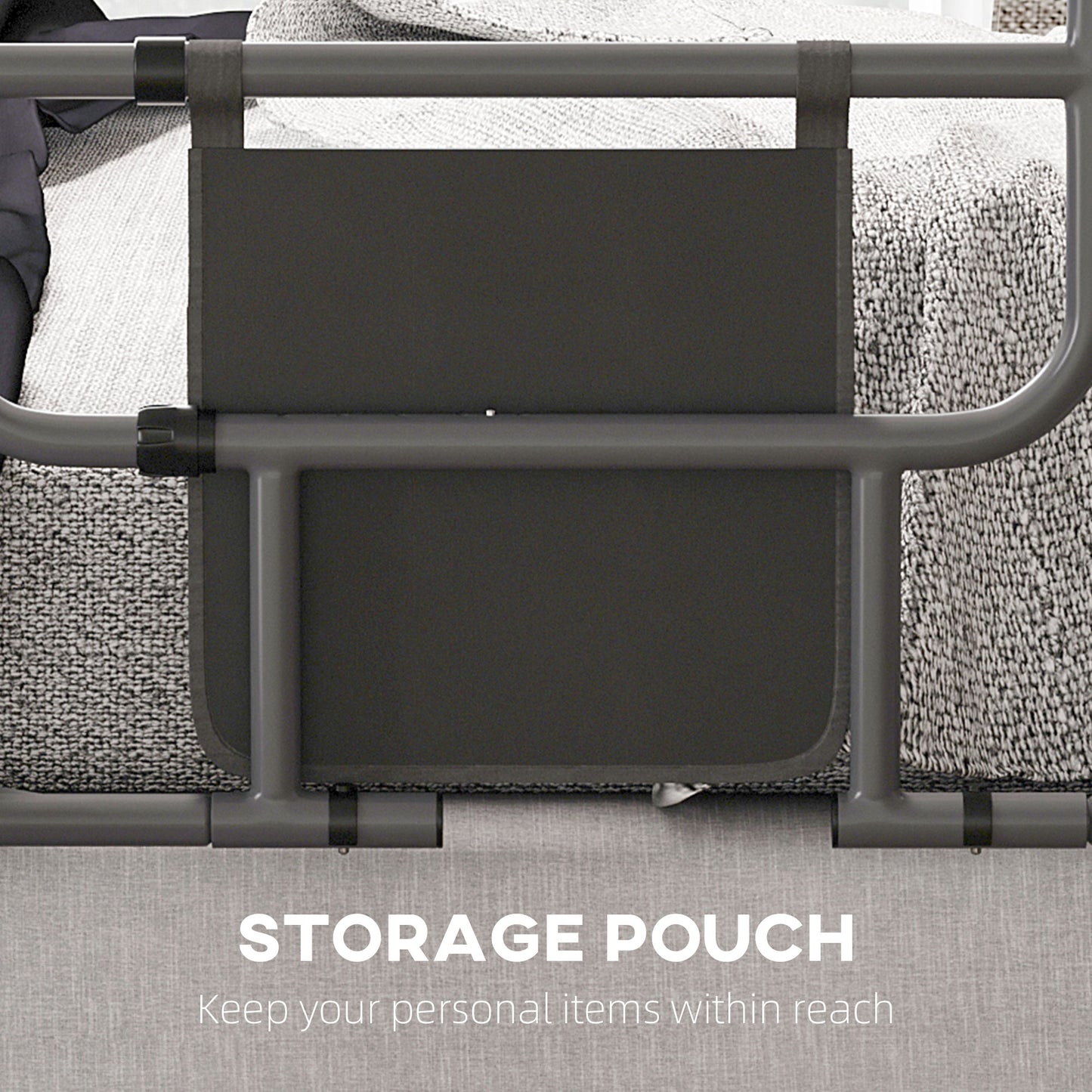 Folding Bed Safety Assist Rail With Storage Pocket - Black