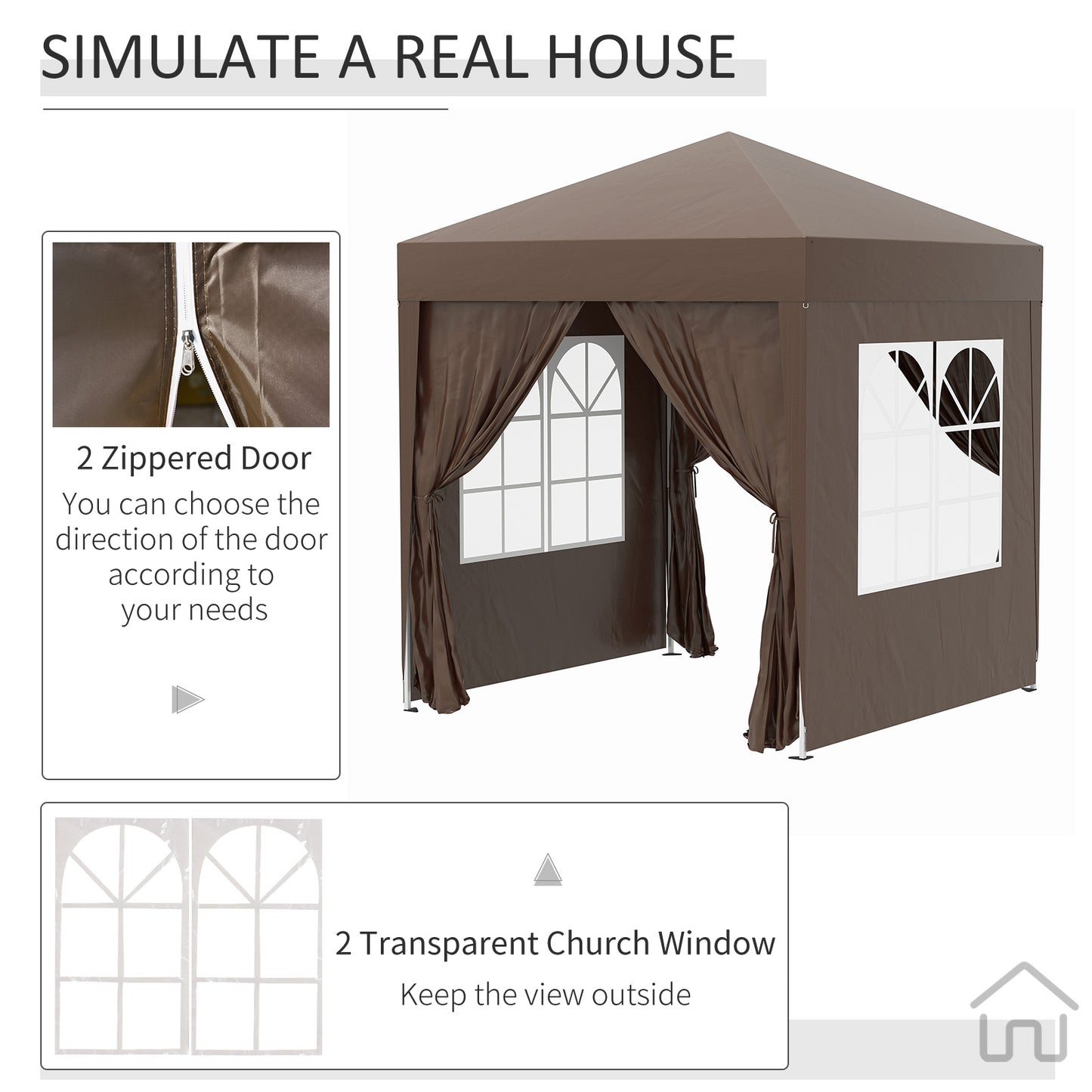 Outsunny Pop Up Gazebo Canopy, size (2 x 2m)- Coffee