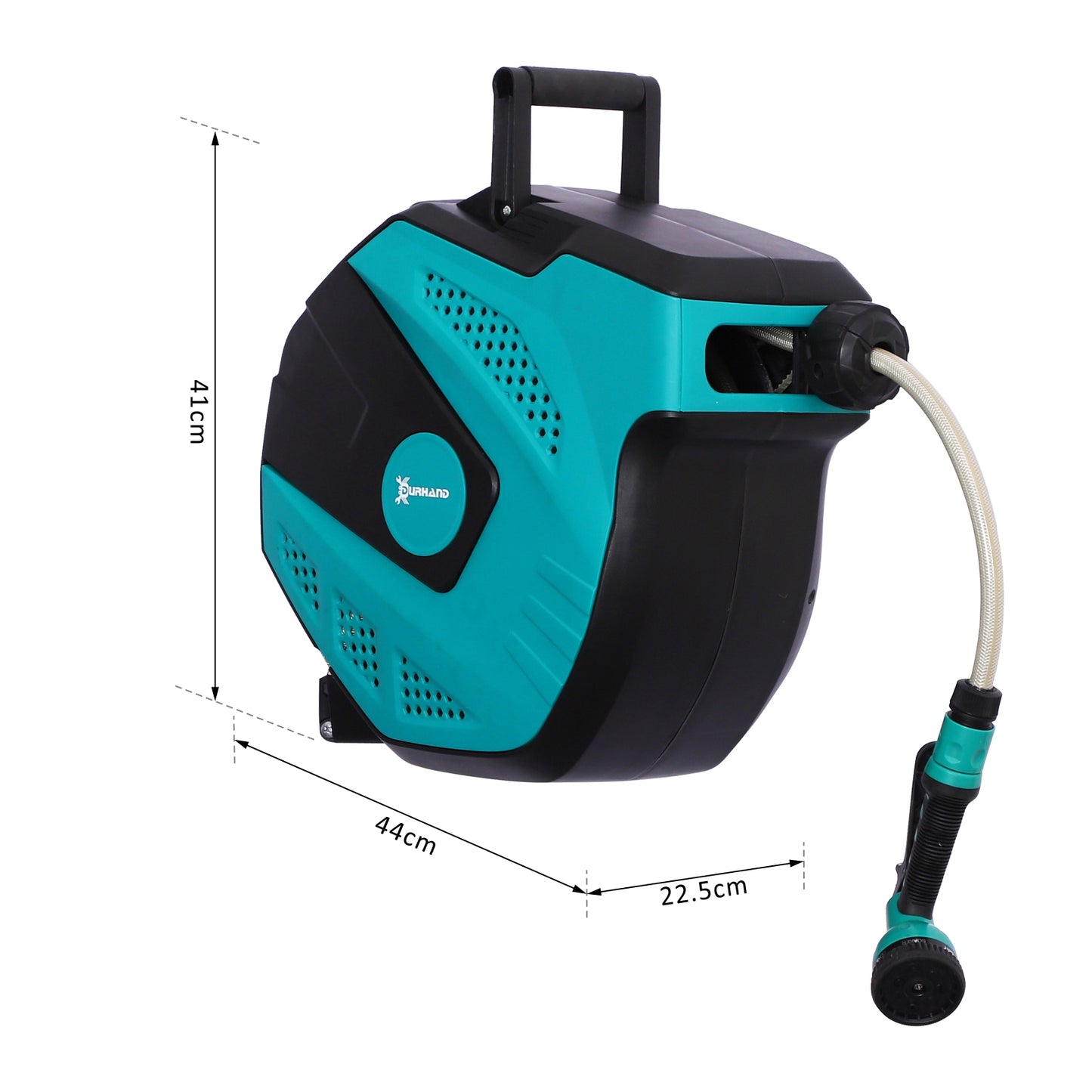 15M Garden Auto Hose Reel Wall Mounted Retractable 7 Patterns Spray Nozzle - Durhand