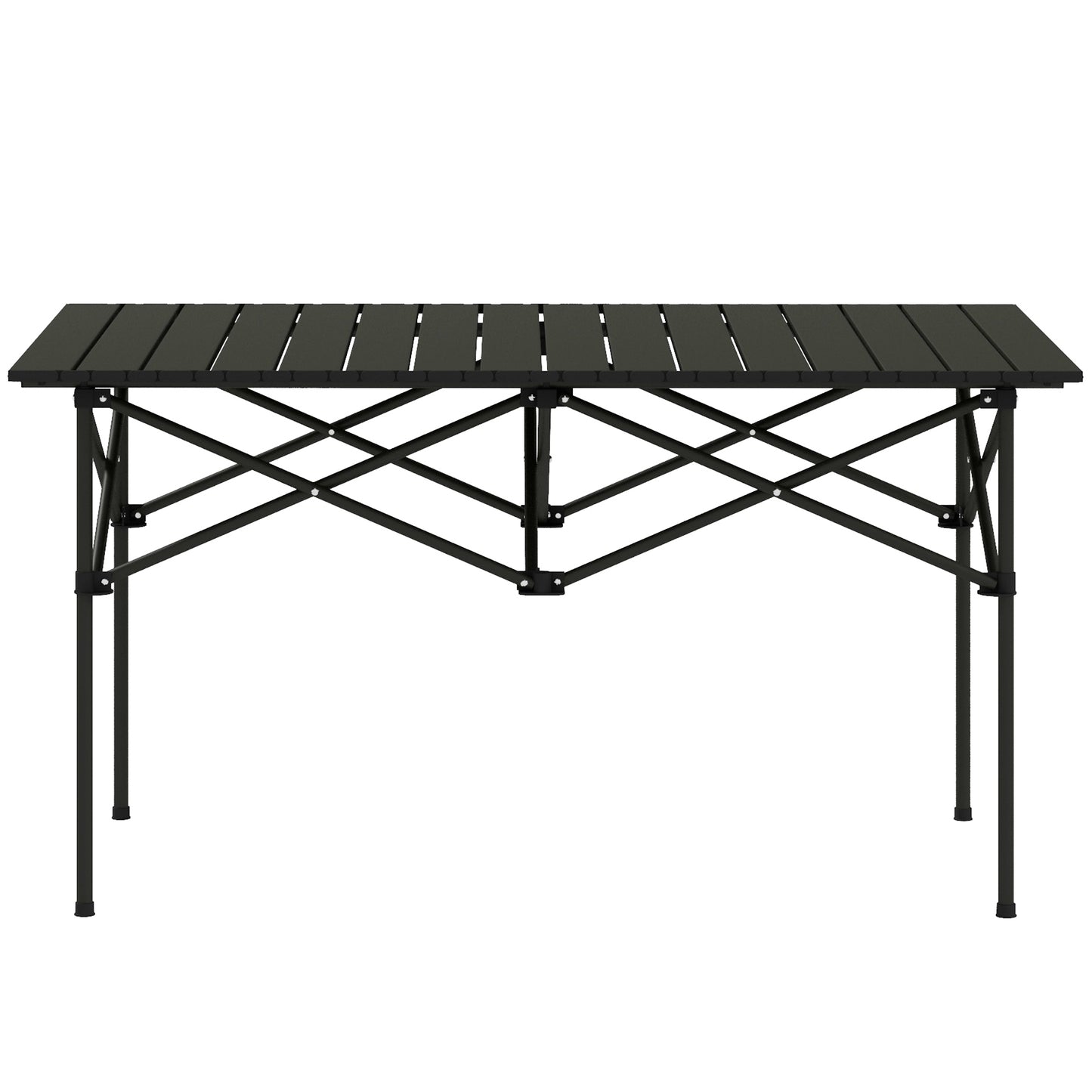 Outsunny Portable Aluminium Picnic Camping Table, Lightweight Folding With Roll Up Top, Carry Bag For Outdoor Camping - Black