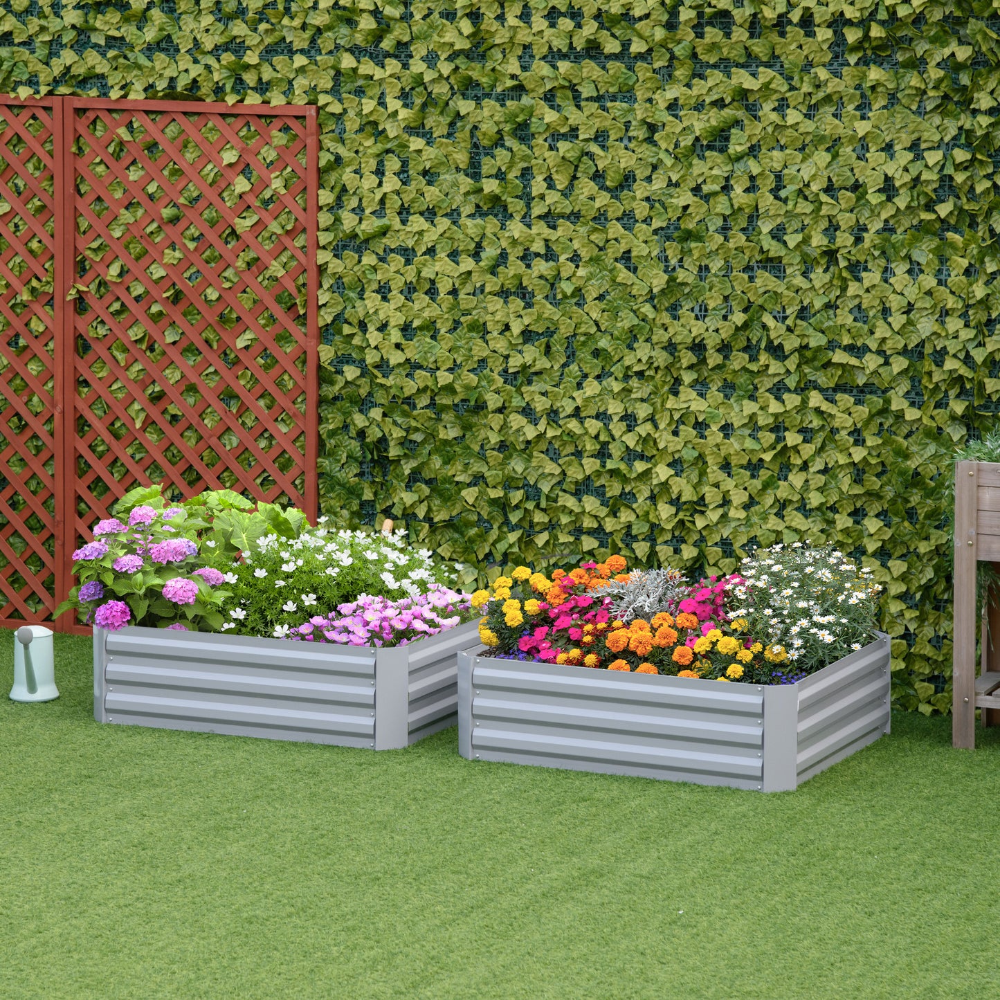 Outsunny Set of 2 Raised Garden Bed, Elevated Planter Box with Galvanized Steel Frame for Growing Flowers, Herbs, 1m x 1m x 0.3m