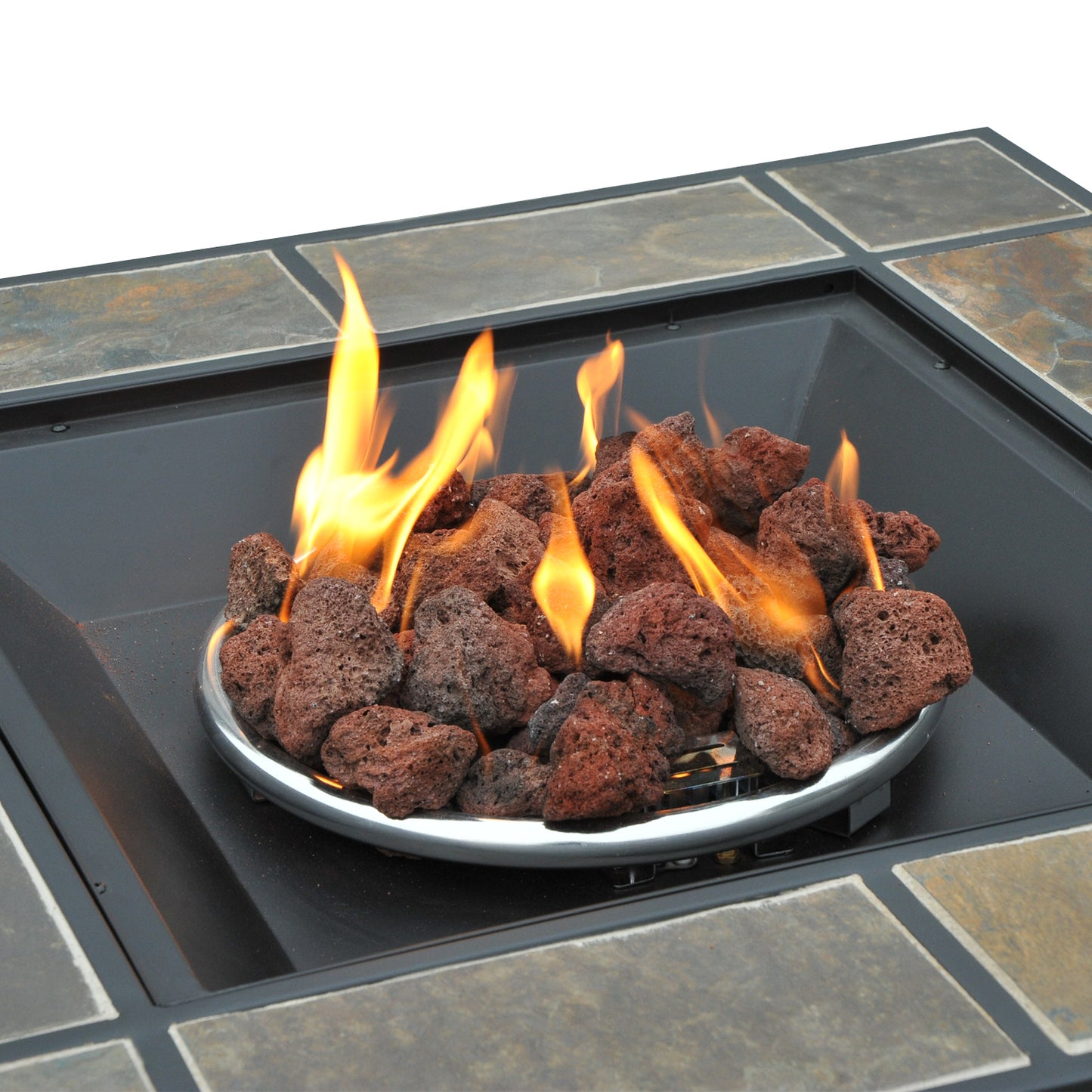 Outsunny Wicker Gas Fire Pit W/Lid 80Lx80Wx69H cm-Brown /Black