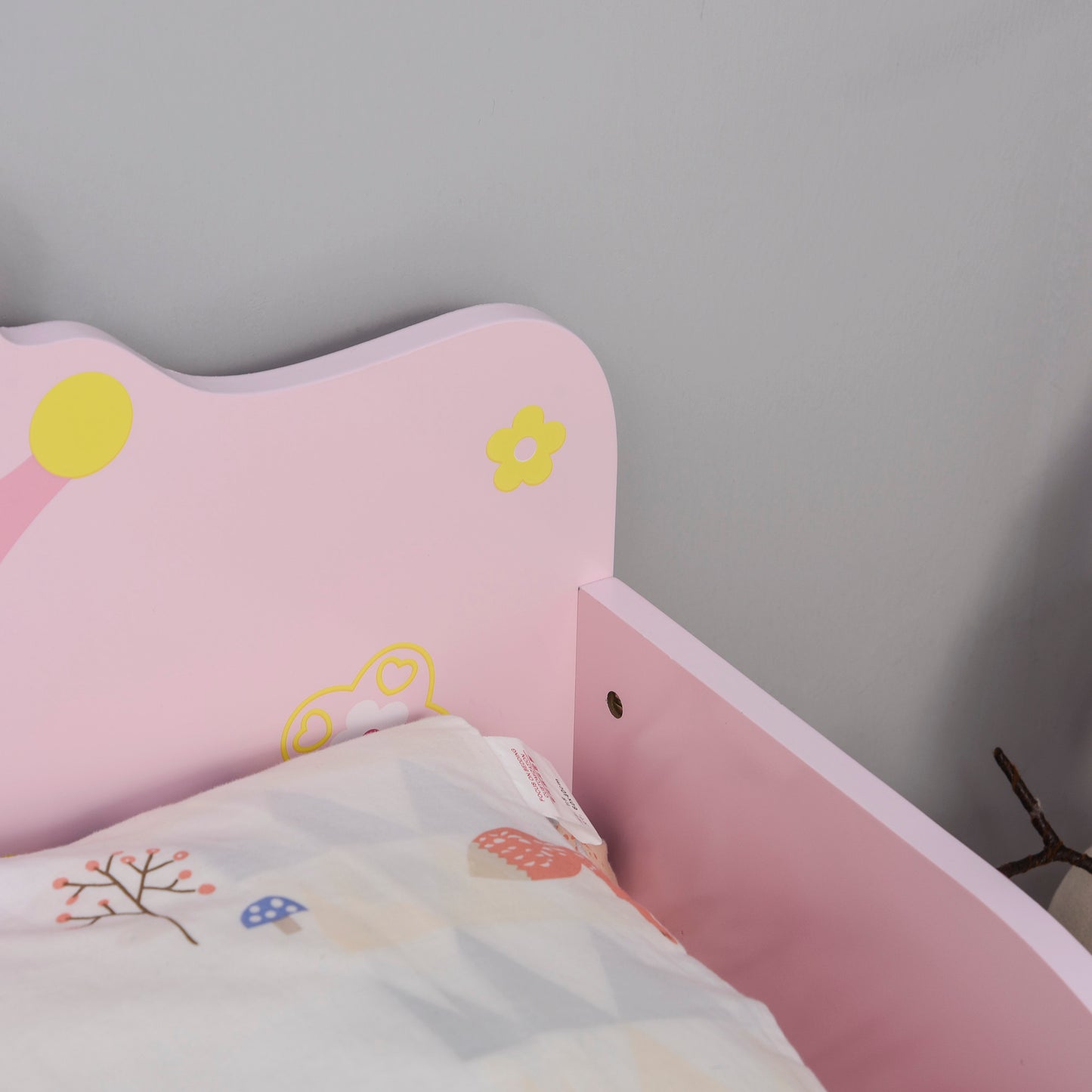 Kids Wooden Bed with Crown Modelling Safety Side Rails Easy to Clean Perfect Gift for Toddlers Girls Age 3 to 6 Years Old Pink