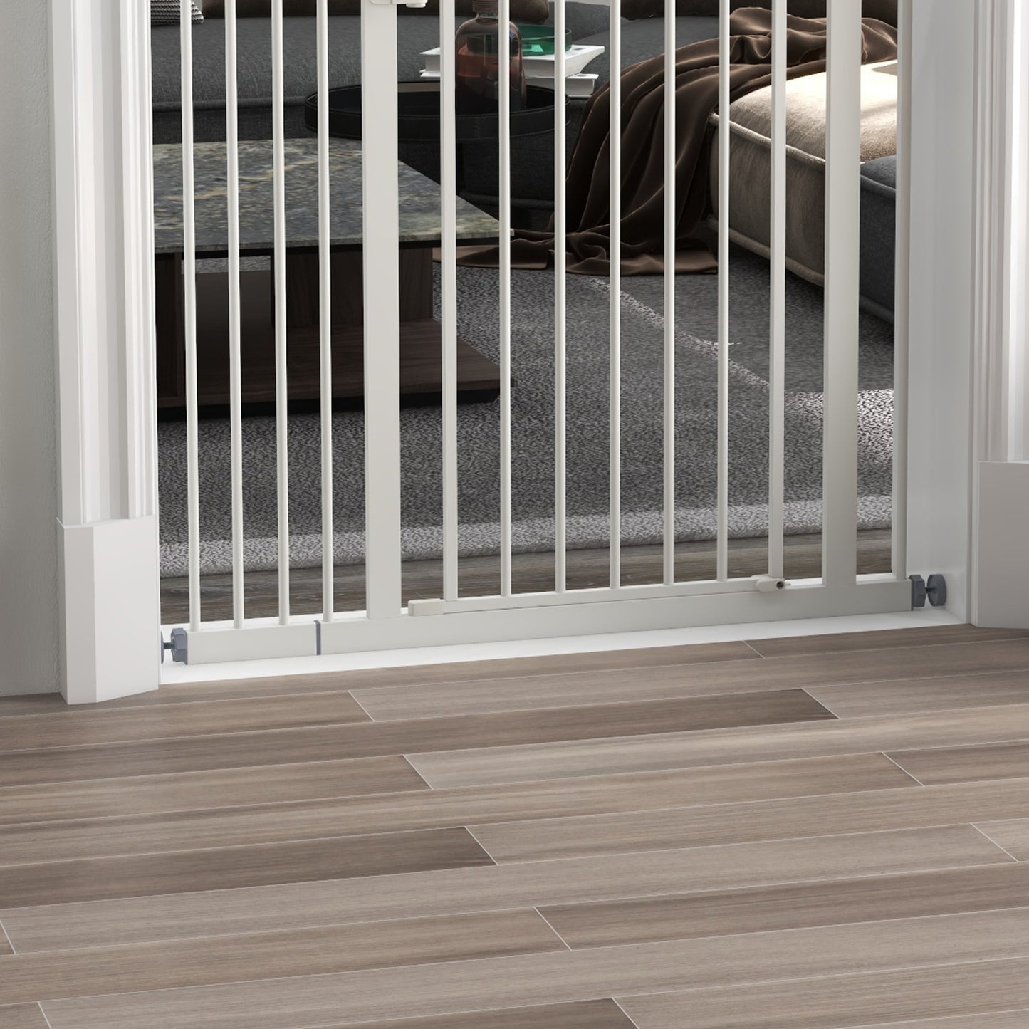 PawHut Metal 74-100cm Adjustable Pet Baby Gate Safety Barrier w/ Auto-Close Door White