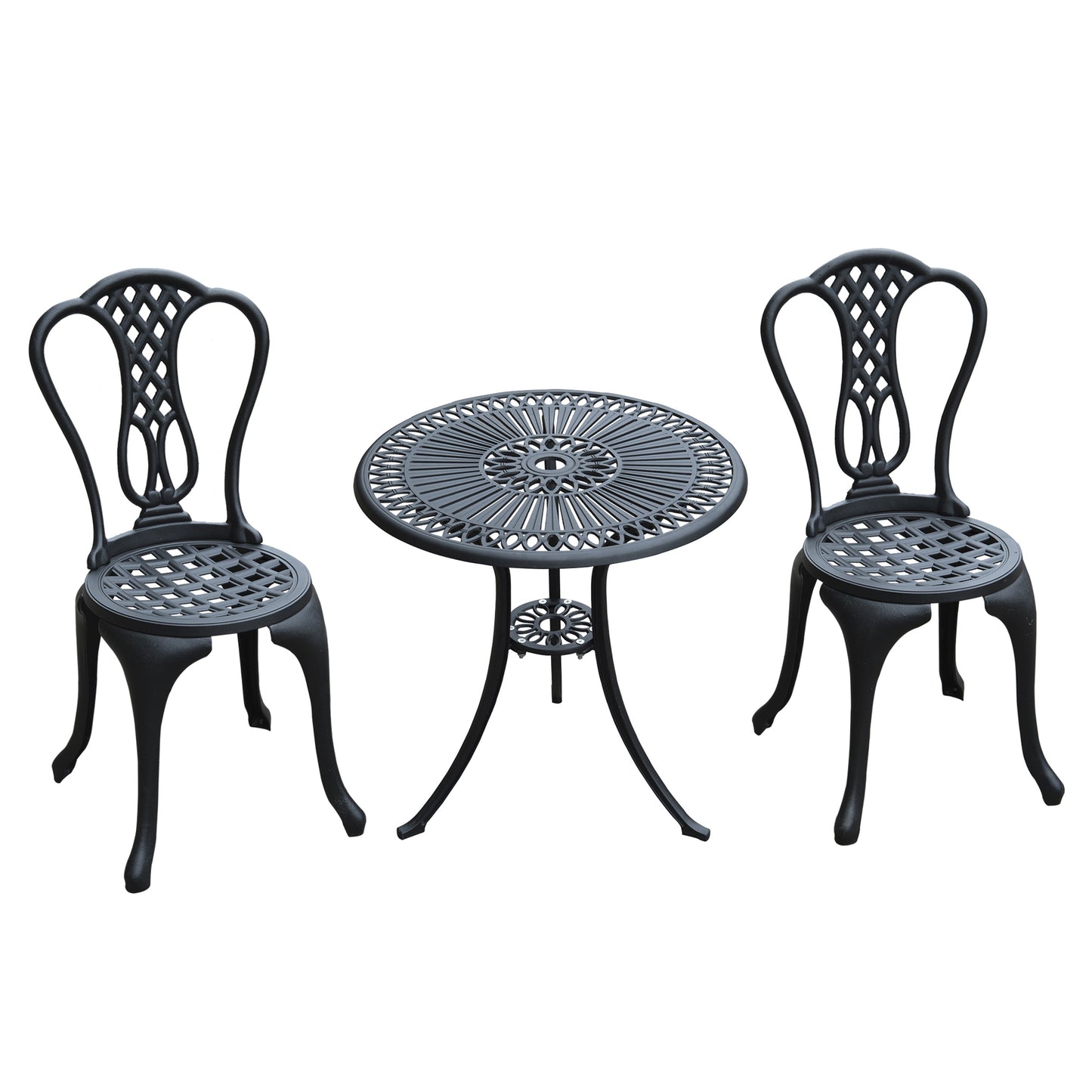 3 Piece Patio Cast Aluminium Bistro Garden Outdoor Furniture Table and Chairs Set Shabby Chic Style