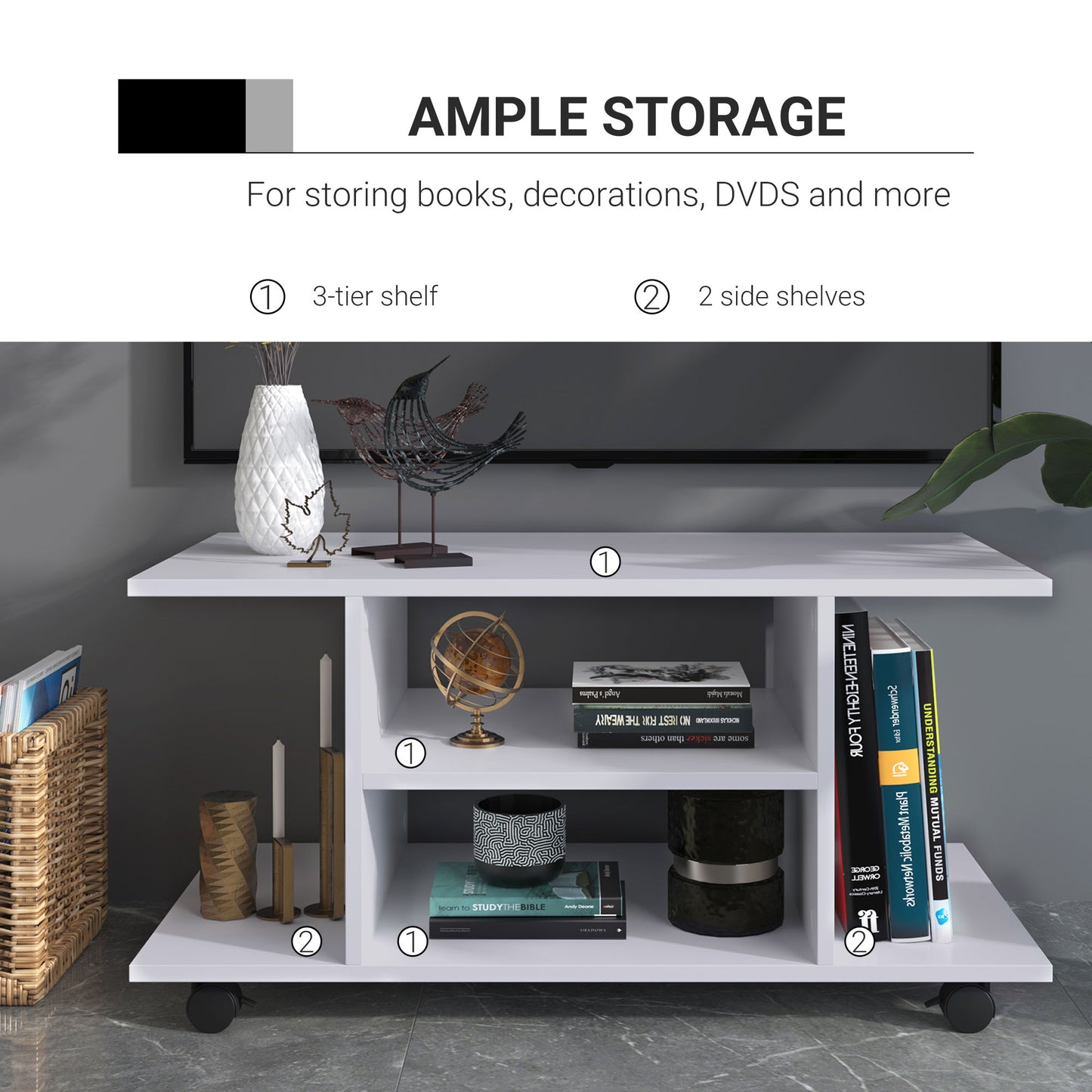 TV Stand With Shelves -White