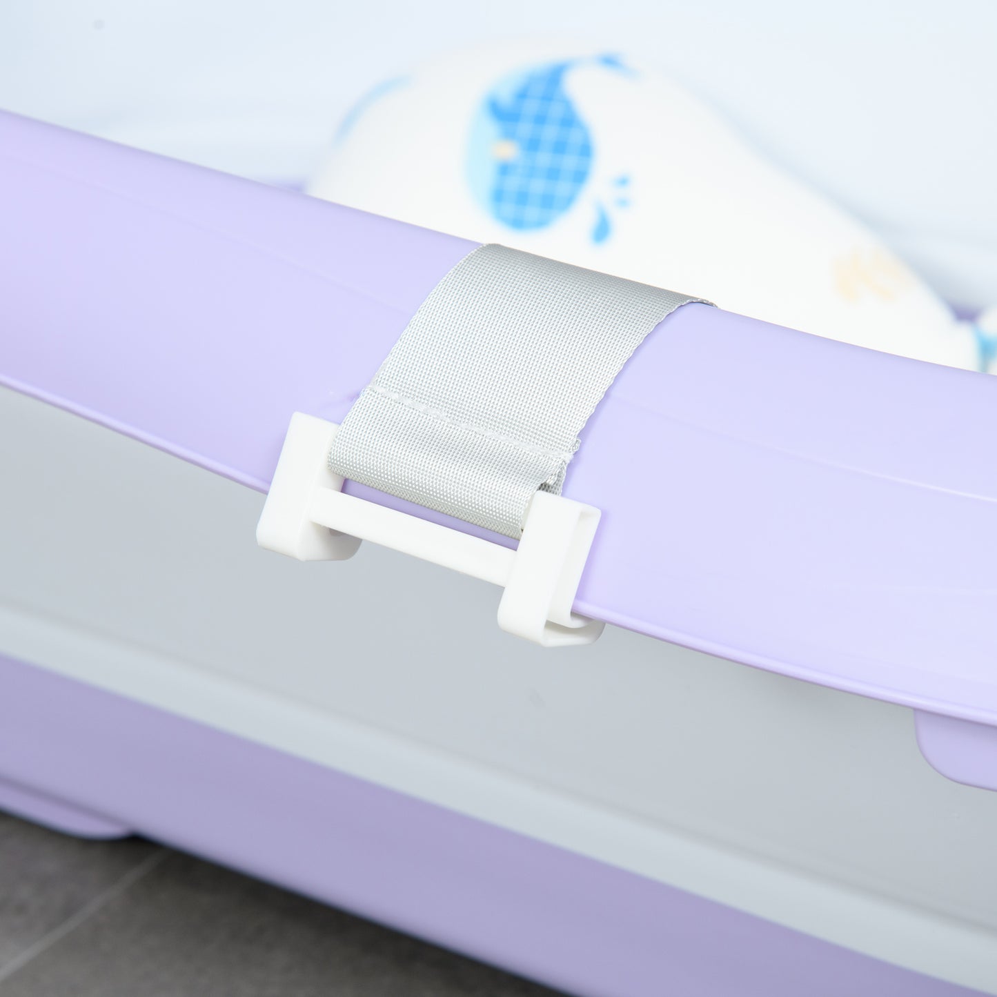 ZONEKIZ Foldable Baby Bath Tub, Bath Tub with Non-Slip Support, Cushion Pad, Drain Plugs, Shower Head Holder, for Newborn to 6 Years - Purple