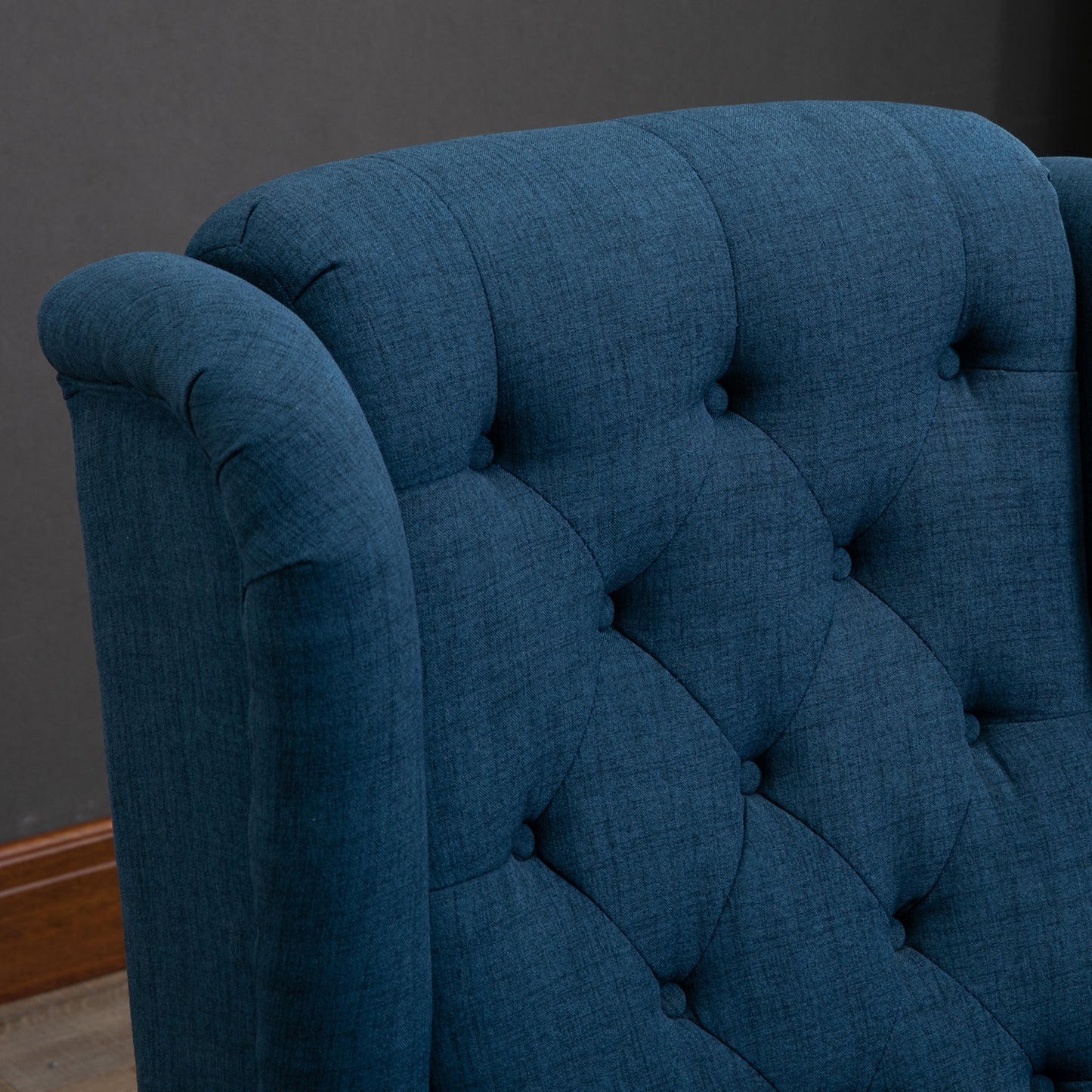 Vintage Style Wingback Accent Chair, Retro Upholstered Button Tufted Occasional Chair for Living Room and Bedroom, Blue