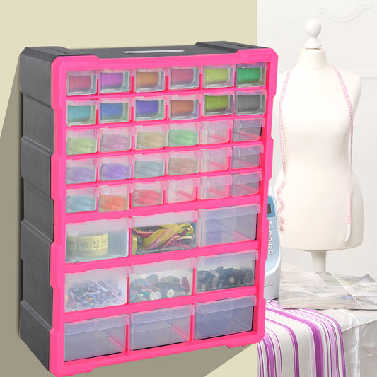 DURHAND 39 Drawer Storage Cabinets, 38Lx16Dx47.5H cm, Plastic-Rose Red