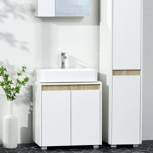 Kleankin Modern Bathroom Sink Cabinet, Floor Standing Under Sink Cabinet, Freestanding Storage Cupboard with Double Doors, White