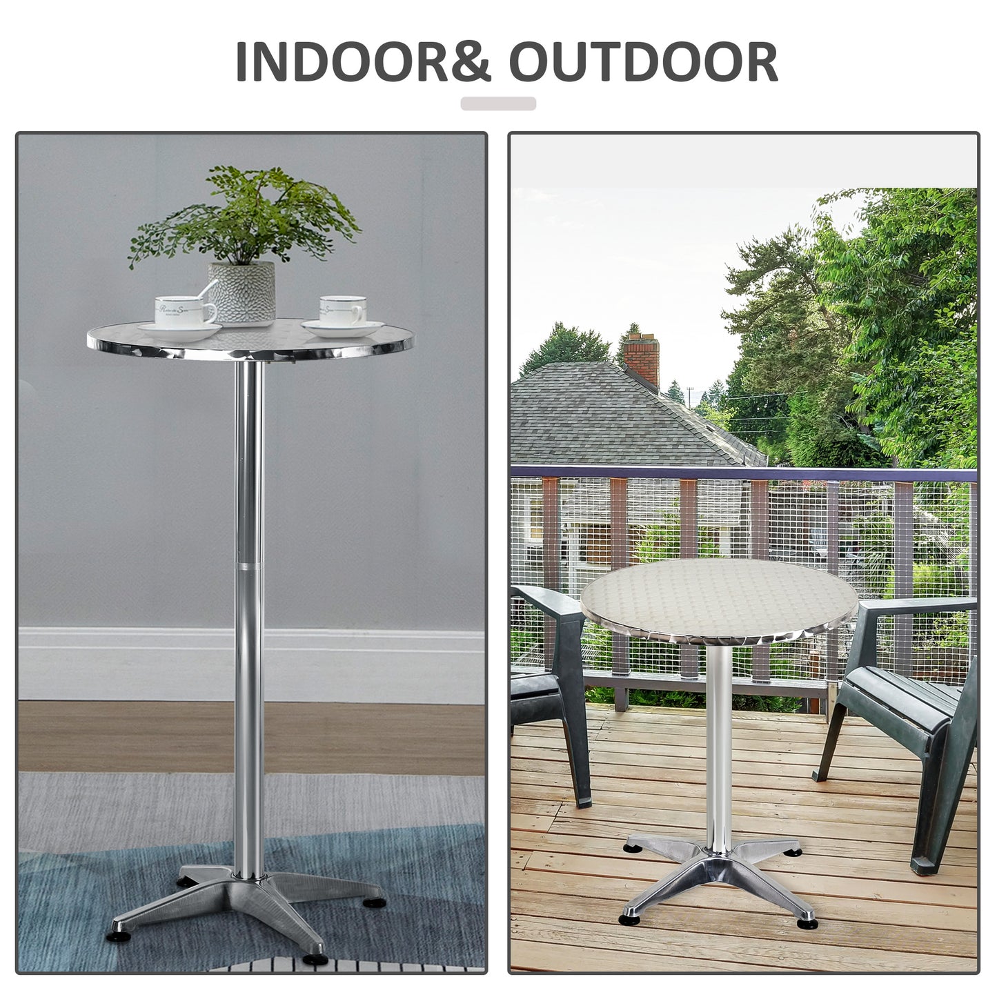 Aluminium Bistro Bar Table Round Tabletop Dining Wine Pub Stainless Steel 2 Height Settings 70cm/110cm