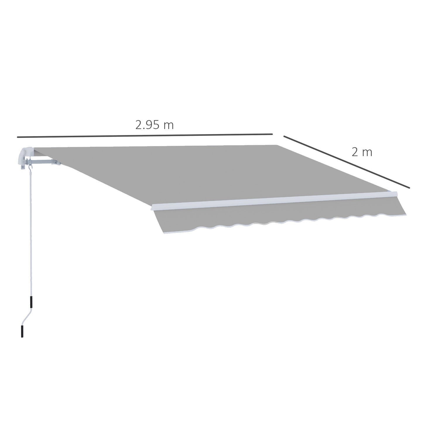 Outsunny Window Awning Canopy Garden Outdoor Shelter Patio Sun Shade UV Blocker Light Weight Aluminium Frame w/ Hand Crank 3 x 2m Light Grey