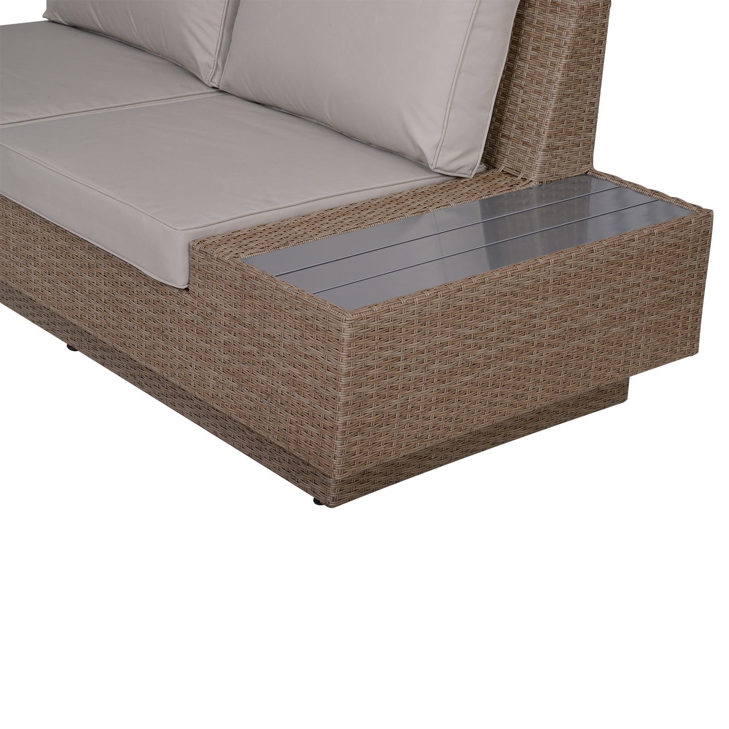 Outsunny 5-Seater Rattan Garden Furniture Outdoor Sectional Corner Sofa and Coffee Table Set Conservatory Wicker Weave w/ Armrest Cushions, Beige