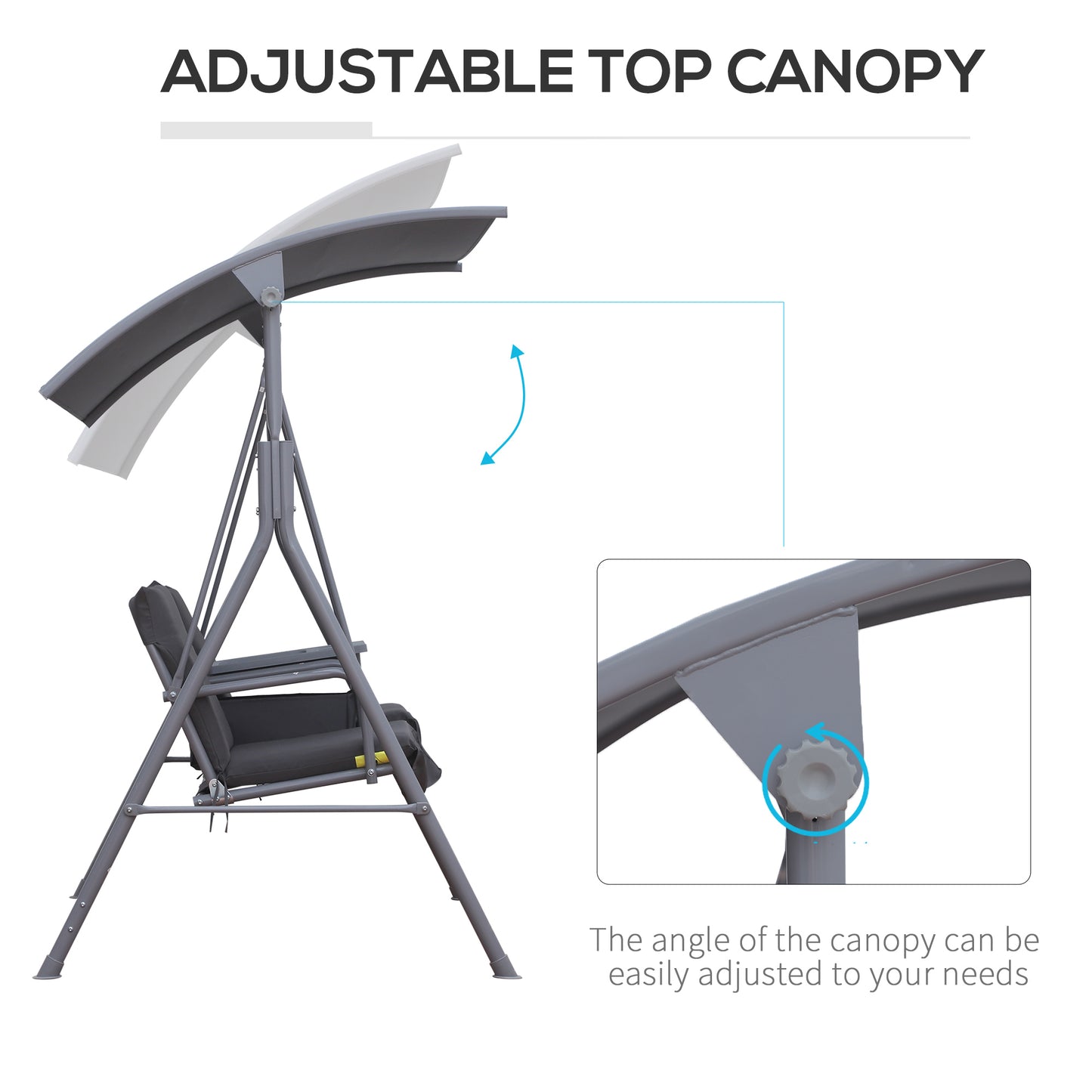 Outsunny Steel Frame 2-Seater Swing Chair With Table Grey