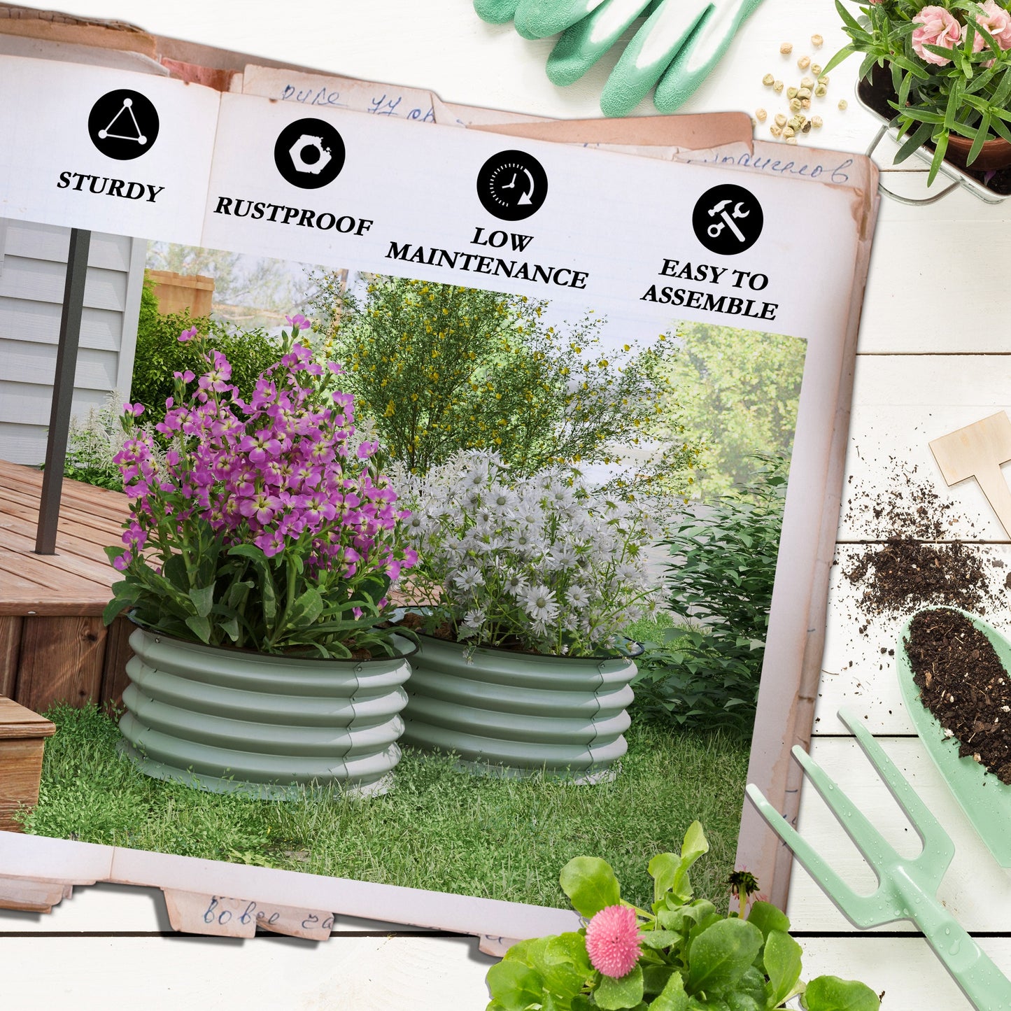 Outsunny Set of 2 Raised Garden Bed, Metal Planter Box with Safety Edging, Easy-to-assemble Stock Tank
