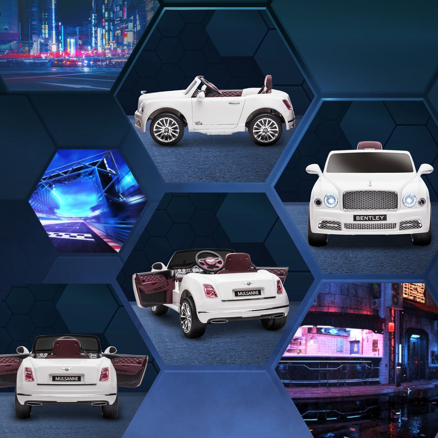 Kids Electric Ride On Bentley Car with Parent Remote, 12V Battery Powered Toy Car with Music Horn Lights MP3 Suspension Wheels for 37-72 Months, White