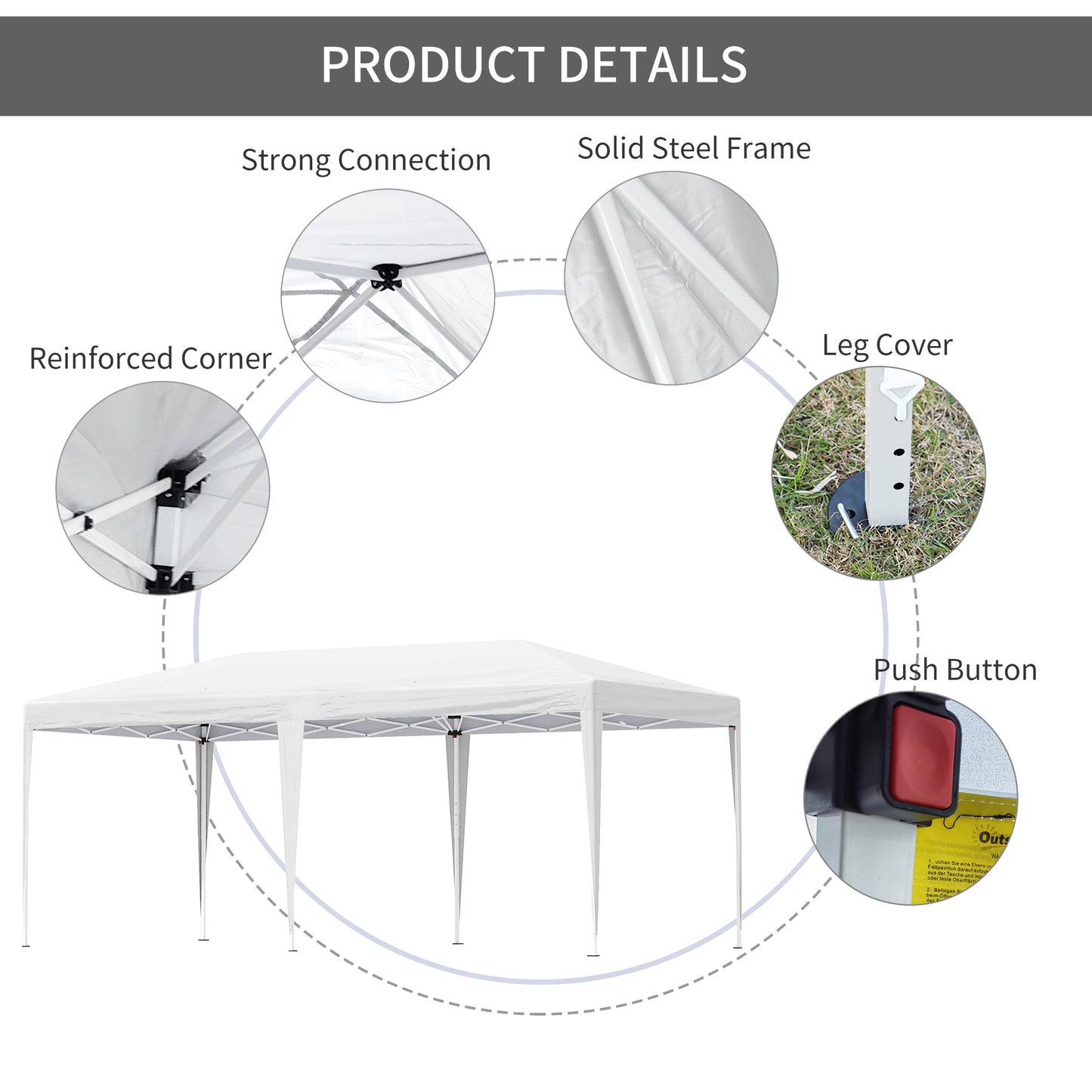 Outsunny Pop Up Gazebo, Double Roof Foldable Canopy Tent, Wedding Awning Canopy w/ Carrying Bag, 6 m x 3 m x 2.65 m, White