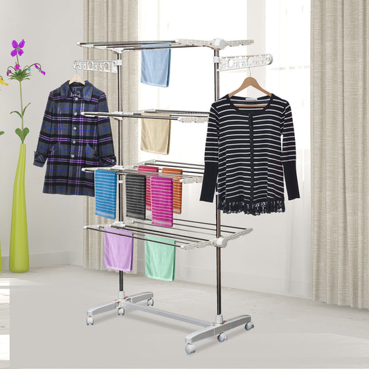Folding Clothes Rail Adjustable Garment Rack With Wheels (4 Layer)