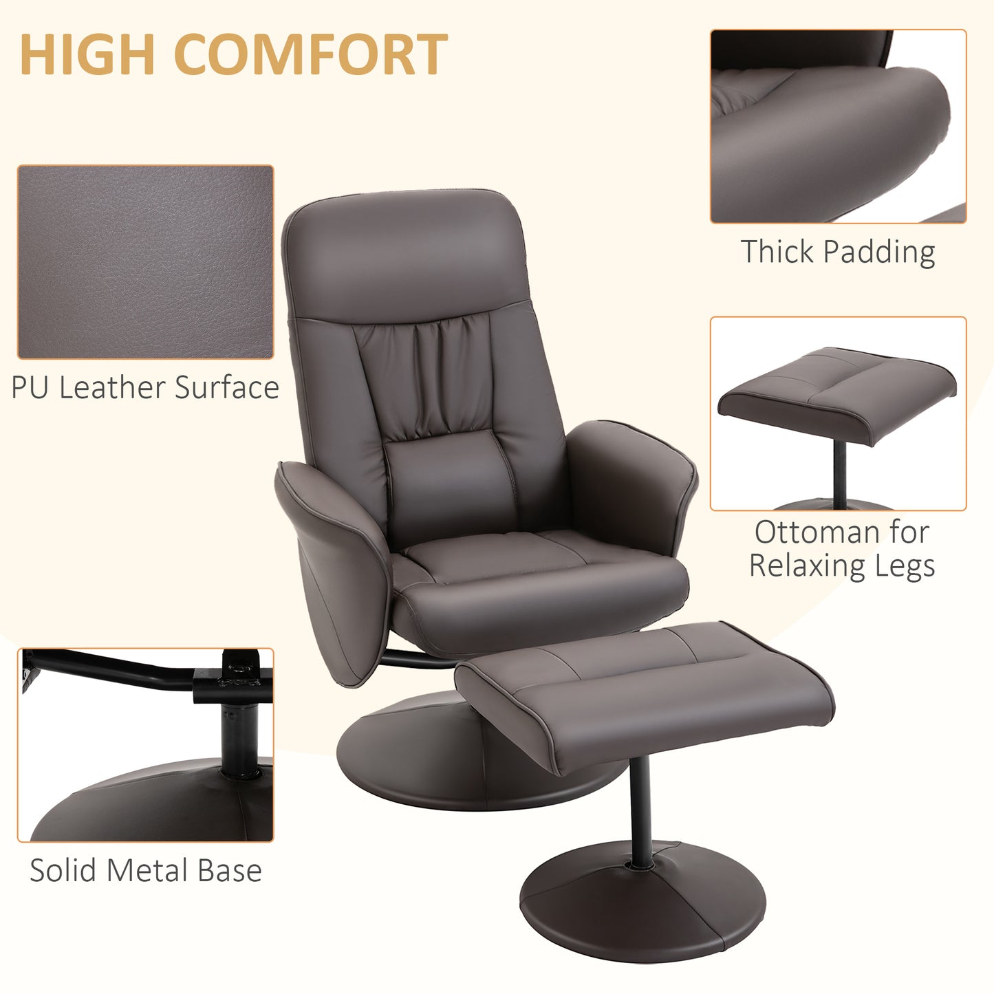 Luxury Executive Recliner Chair High Back and Footstool Armchair Lounge Seat Brown