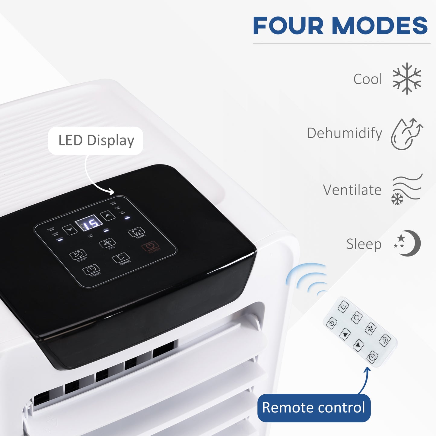 Mobile Portable Air Conditioner Cooling Dehumidifying Ventilating Ac Unit w/ Remote Controller, LED Display, Timer, White 10000 BTU