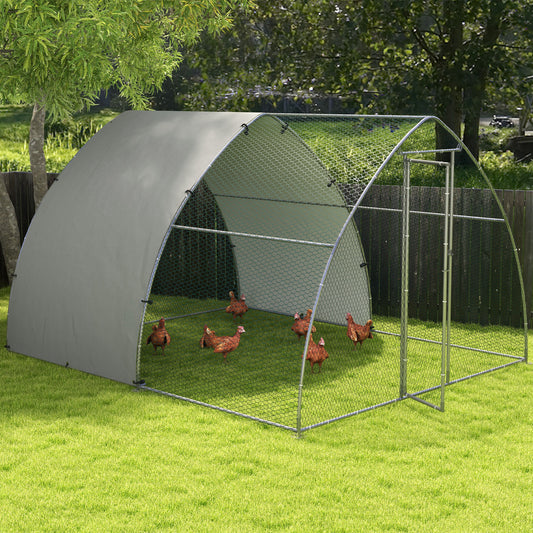 PawHut Galvanised Chicken Coop Outdoor with Cover, for 8-12 Chickens, Hens, Ducks, Rabbits, 3 x 3.8 x 2.2m - Silver Tone