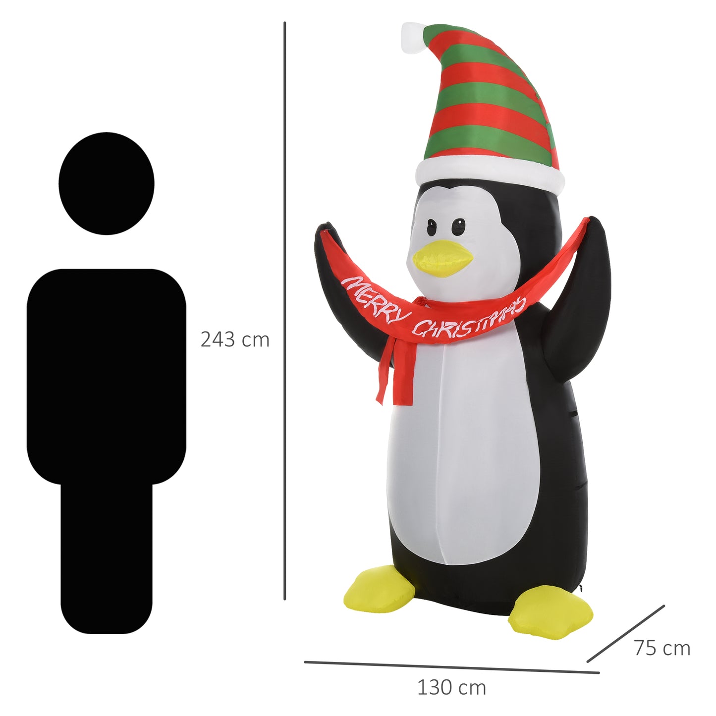 243cm Inflatable Penguin Holding Merry Christmas Banner Holiday Yard Decoration with LED Lights, Indoor Outdoor Blow Up Decor