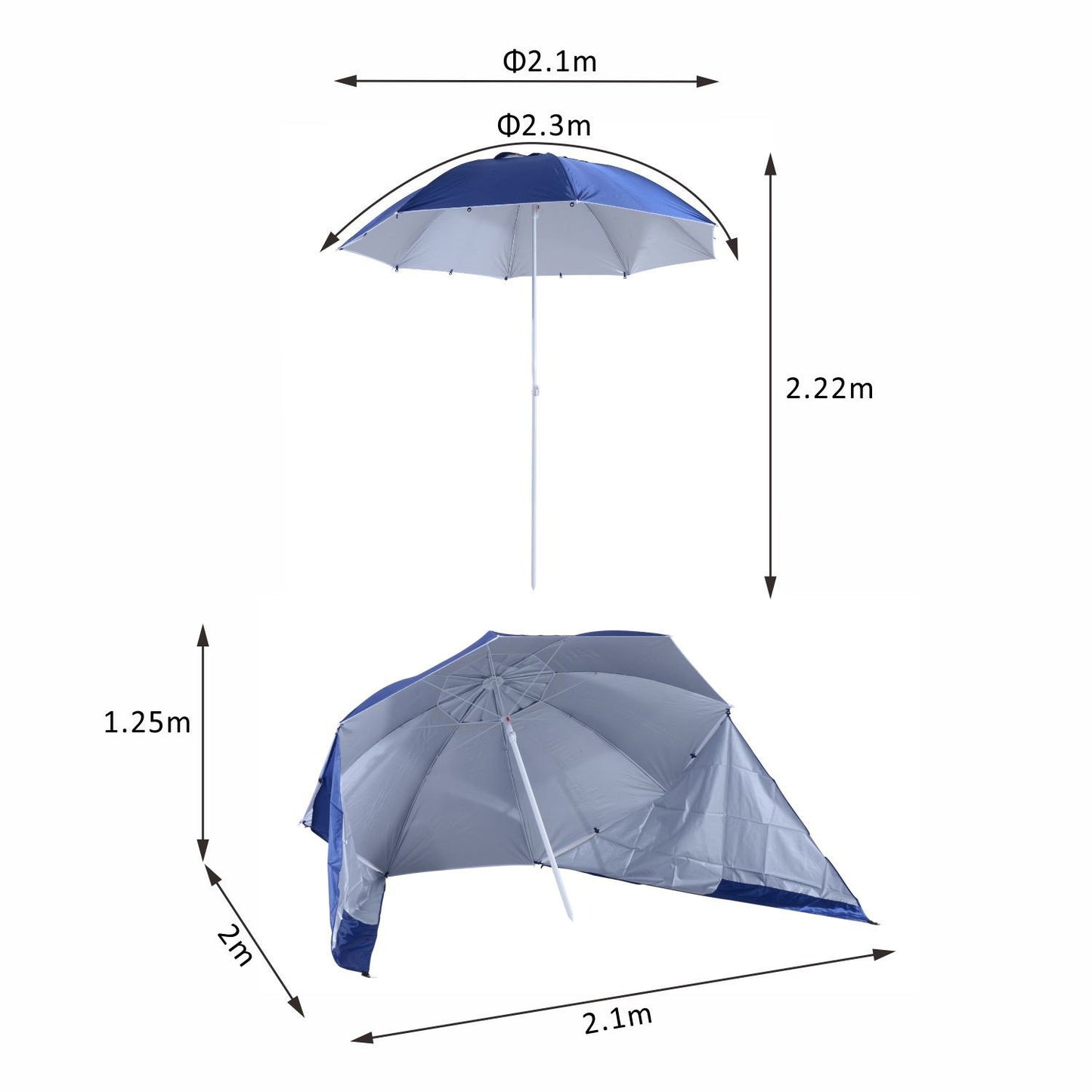 2 Metra Beach Sport Umbrella Parasol-Coated Blue Polyester/Steel