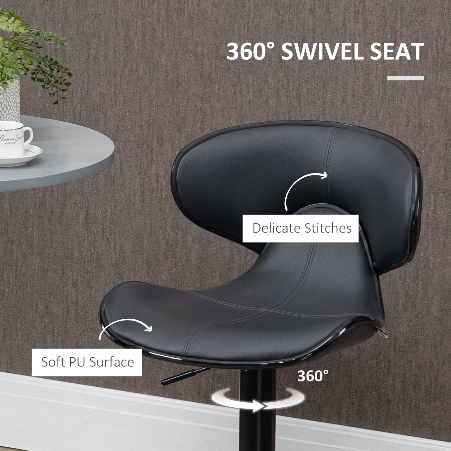 Swivel Bar Stools Set of 2, Barstools with Footrest and Backrest, Steel Frame Gas Lift, for Kitchen Counter Dining Room, Grey