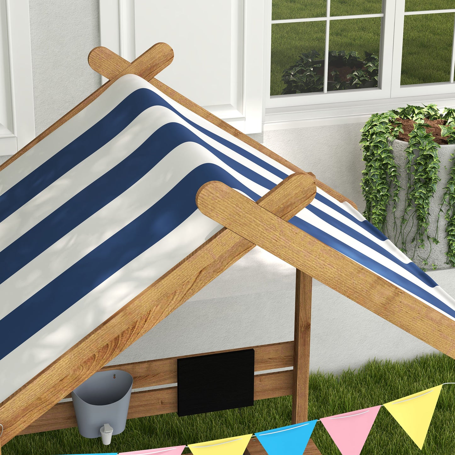 Outsunny Wooden Sandbox with Canopy House Design Brown