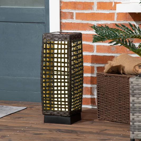 Outsunny Outdoor Rattan Solar Lantern, Brushed PE Wicker Patio Garden Lantern With Auto On/Off Solar Powered LED Lights for Indoor & Outdoor Use Grey