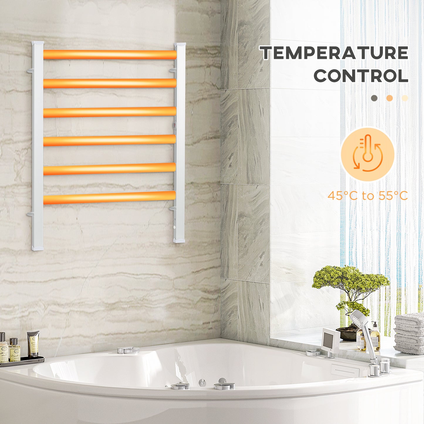 Electric Towel Warmer, 6 Bar Aluminium Heated Towel Rail, Wall Mounted & Free Standing Towel Drying Rack for Bathroom, Plug-in, Silver