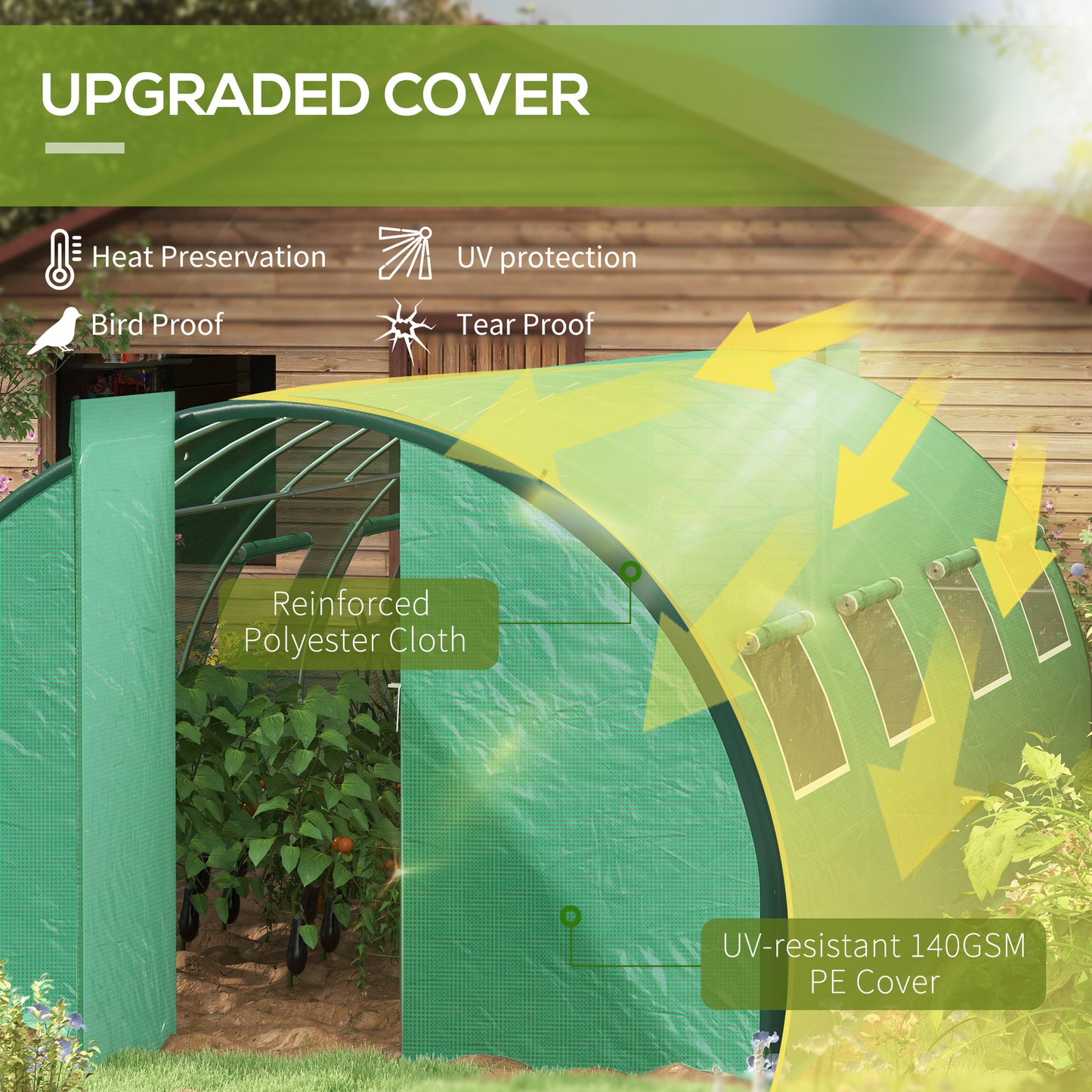 Outsunny Polyethylene Upgraded Structure Walk-in Polytunnel Greenhouse, 6 x 3(m), Green