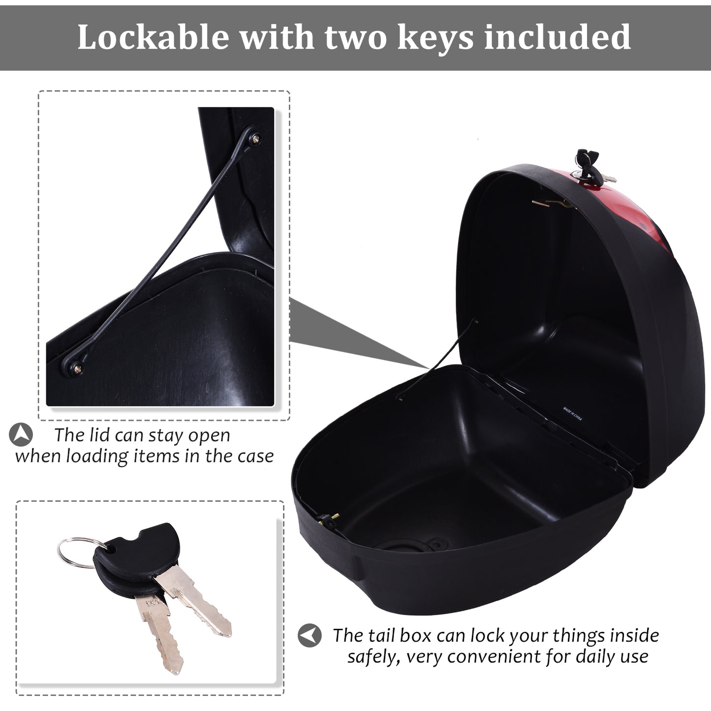28L Motorcycle Tail box Helmet Top Case Motorbike Luggage Storage Trunk Carrier Mount Rack w/ 2 Keys