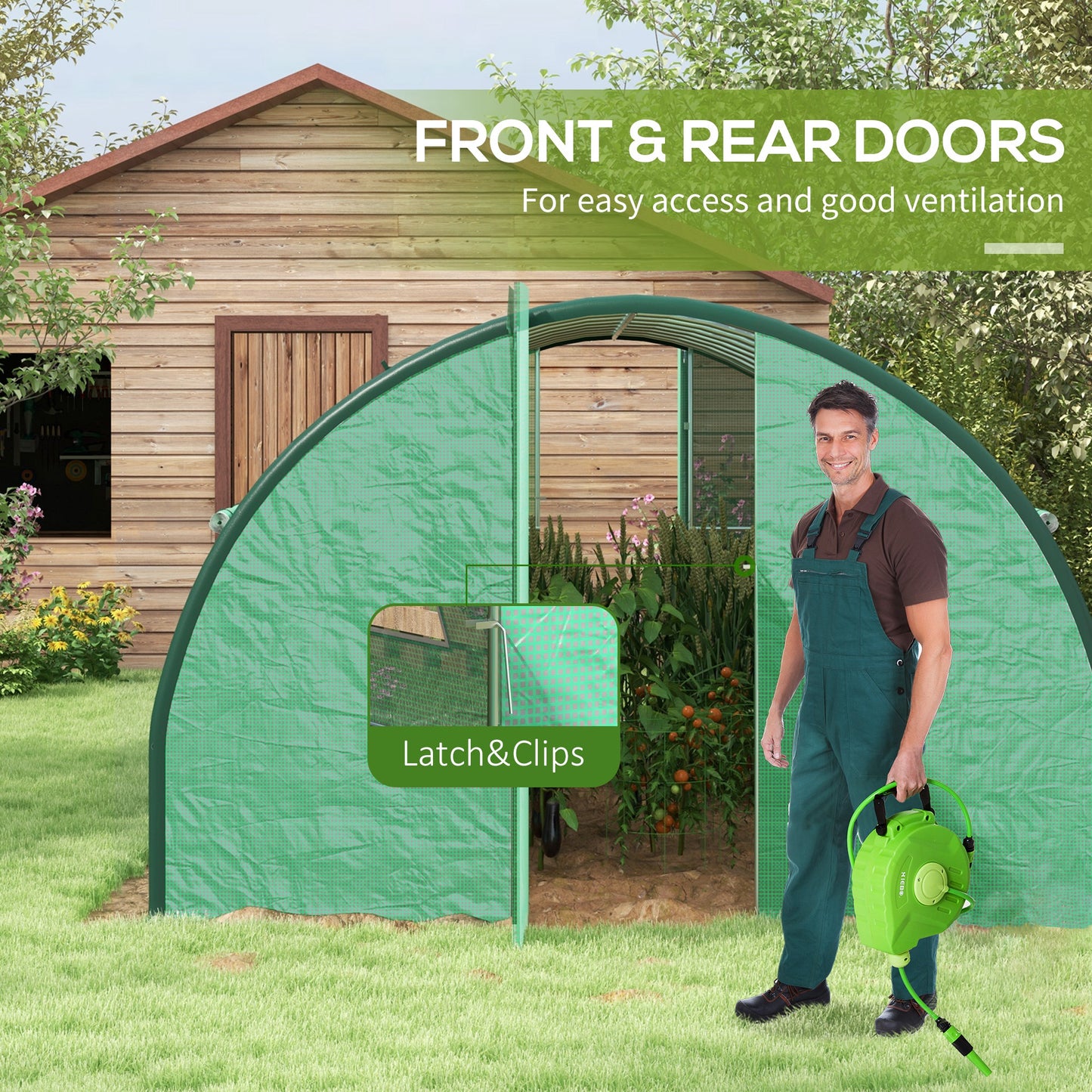 Outsunny Polyethylene Upgraded Structure Walk-in Polytunnel Greenhouse, 6 x 3(m), Green