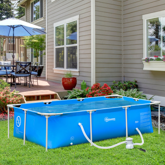 Outsunny Steel Frame Pool with Filter Pump and Filter Cartridge Rust Resistant Above Ground Pool with Reinforced Sidewalls, 252 x 152 x 65cm, Blue