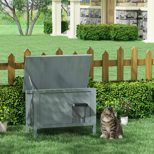 PawHut Feral Cat House Wooden Insulated with Removable Floor, Waterproof Openable Roof - Charcoal Grey