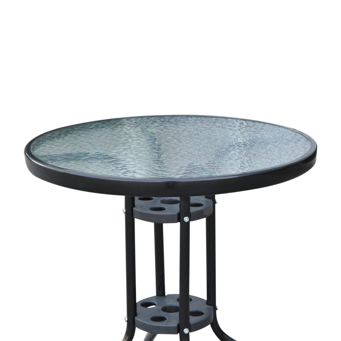 Outsunny Φ60×70H cm Round Metal Table, Garden Table Tempered Glass-Black