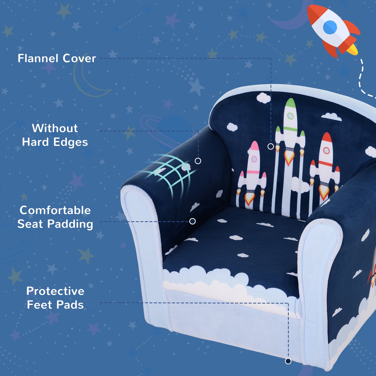Children's Chair Armchair Single Sofa, 50 x 39 x 44cm, for 18M+, Blue