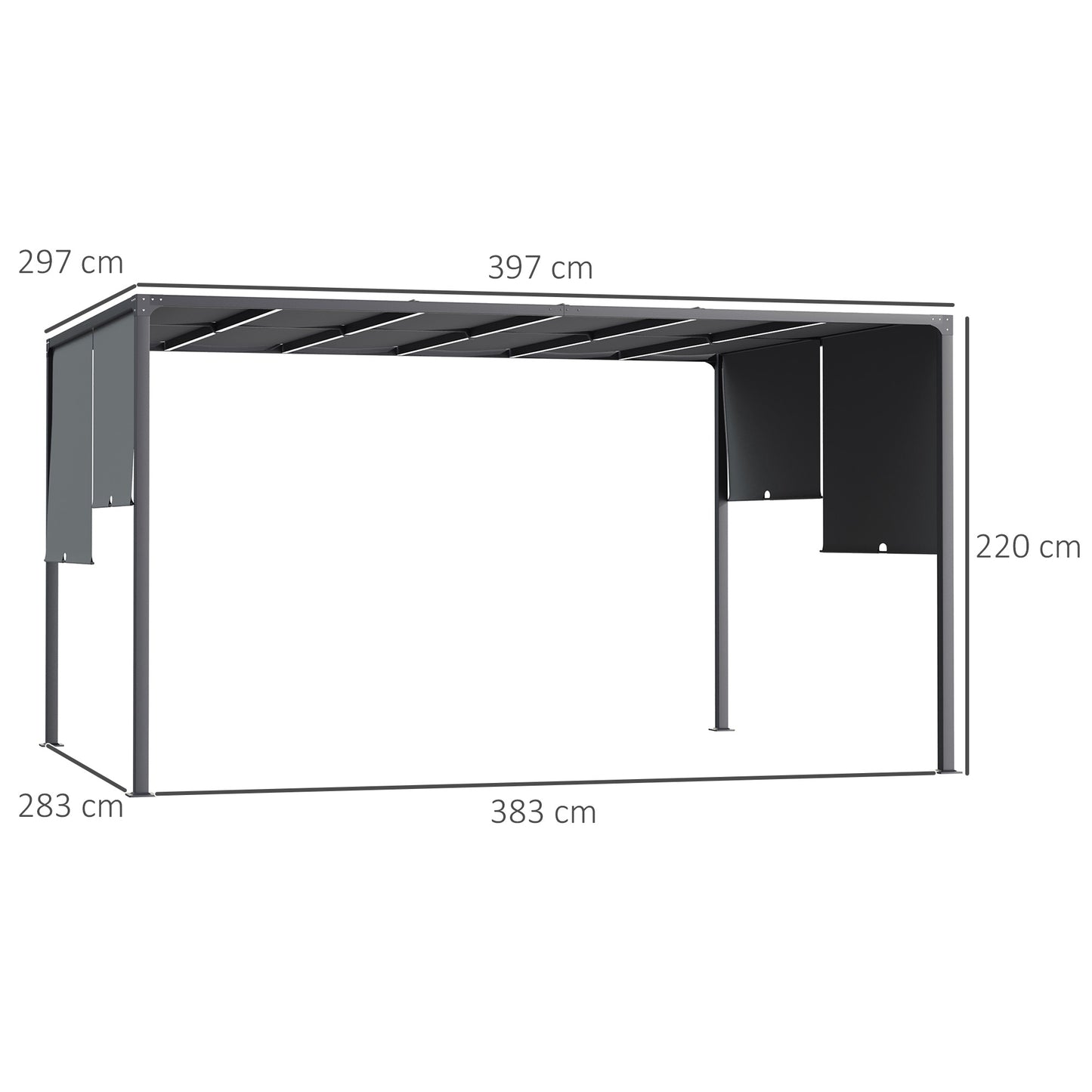 Outsunny 3m x 4m Metal Pergola with Retractable Roof, Outdoor Garden Pergola with LED Lights, Solar Powered, for BBQ, Lawn, Backyard, Dark Grey