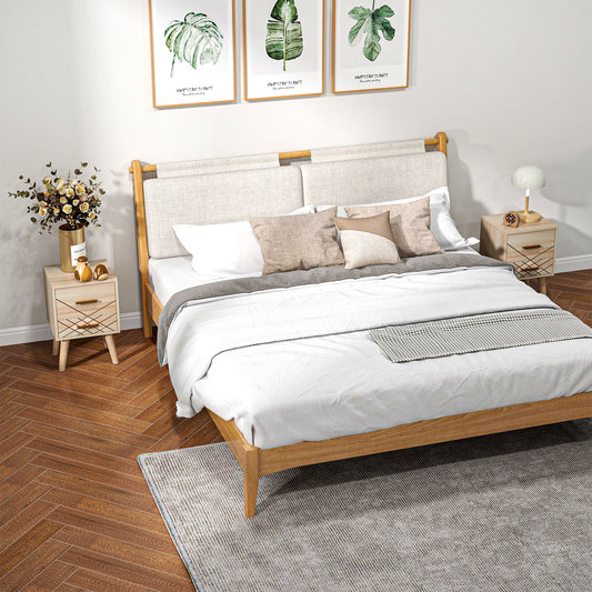 Set Of 2 Bedside Cabinets Scandinavian Table with Drawers With Wood Legs, Natural