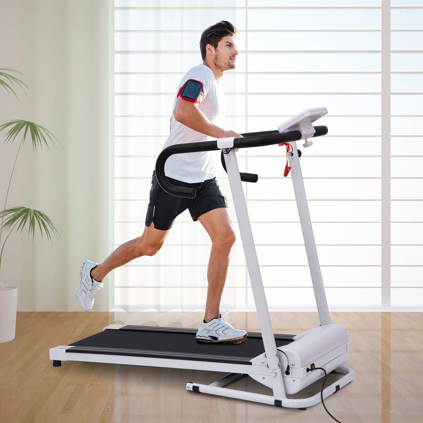 Steel Folding Motorized Home Treadmill With LCD Monitor White