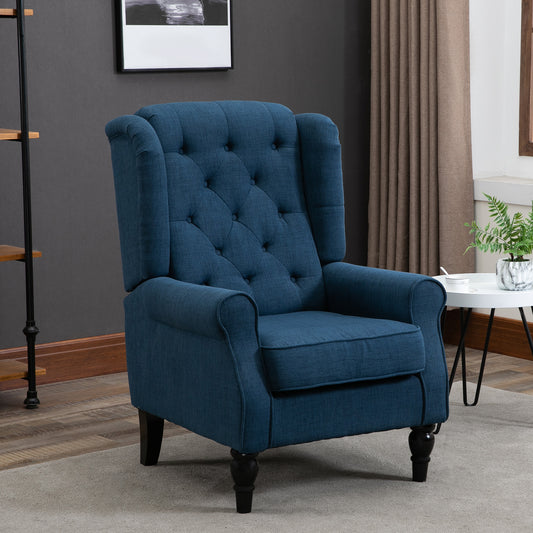 Vintage Style Wingback Accent Chair, Retro Upholstered Button Tufted Occasional Chair for Living Room and Bedroom, Blue