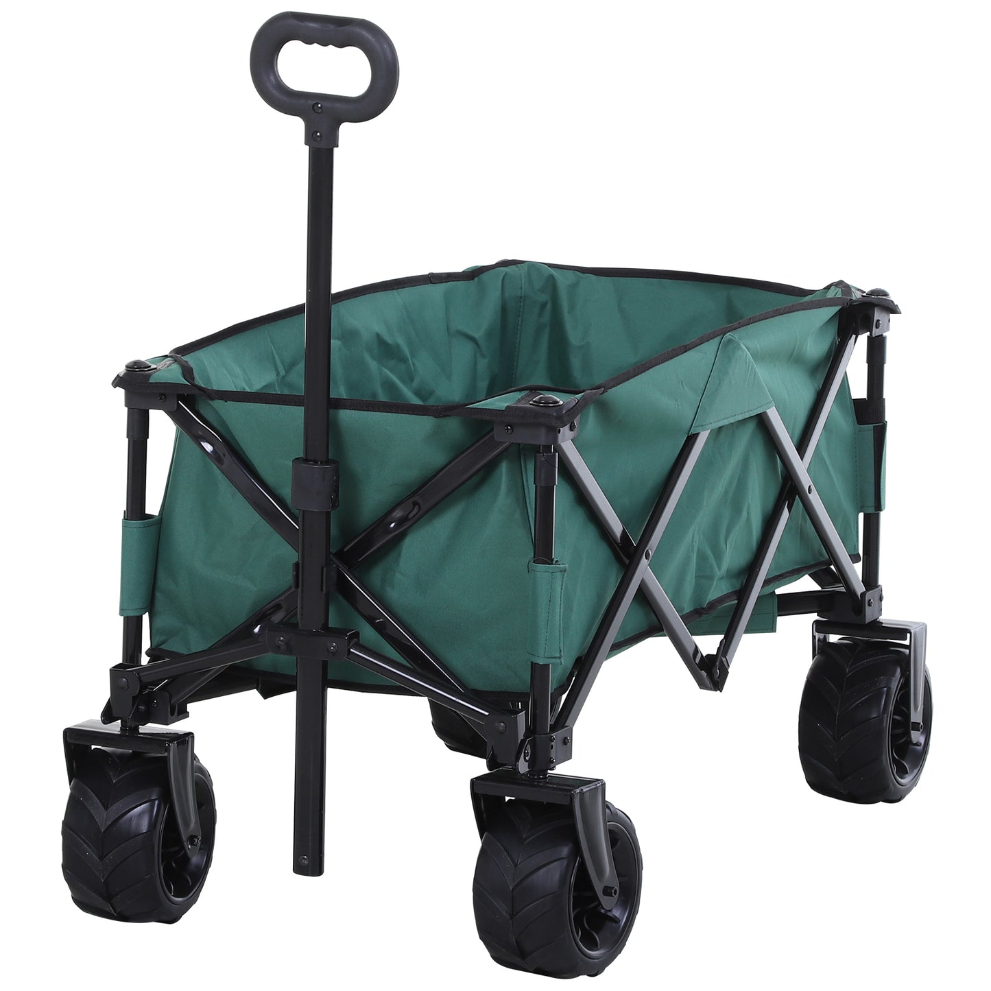 Outsunny Outdoor Pull Along Cart Folding Cargo Wagon Trailer Trolley for Beach Garden Use with Telescopic Handle, Anti-Slip Wheel - Green