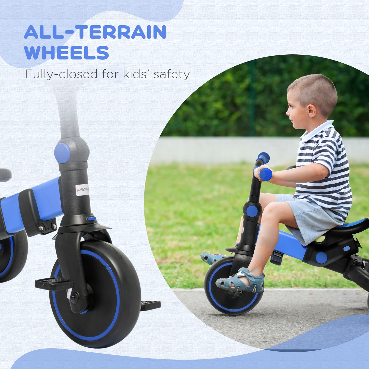 AIYAPLAY 3-in-1 Tricycle for Kids with Aluminium Frame, Baby Trike with Adjustable Push Handle, Canopy and Seat Angle for 18-48 Months, Blue